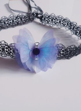 秋绽放女性感简约美颈链性感黑丝轻薄透气紫蝴蝶不扎脖子链锁骨链