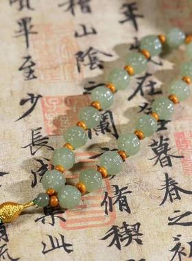 天然和田玉青海料湖水绿绣球手持