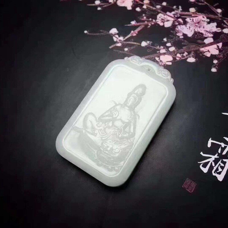 玉器工艺品天然新疆和田玉 白玉奶油白文殊菩萨吊坠男女玉石挂件