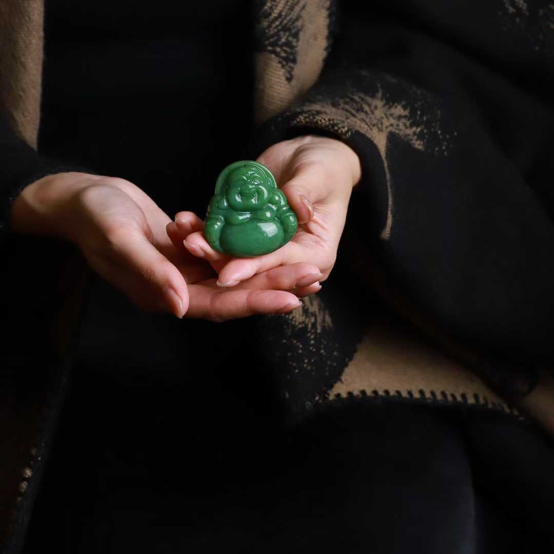 玉器工艺品天然新疆和田玉碧玉老料大肚弥勒佛男女吊坠和田玉挂件