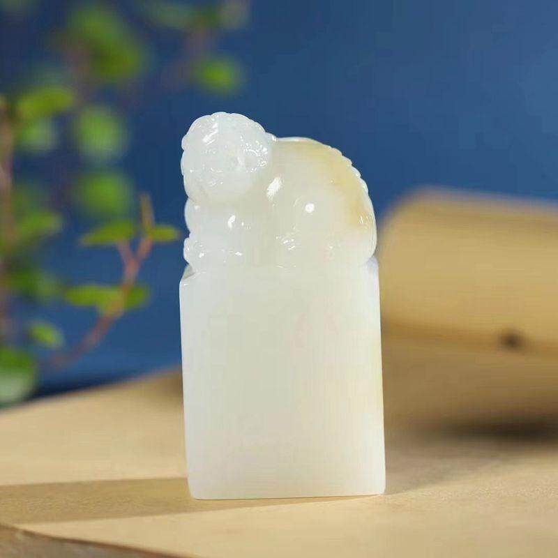 玉器工艺品天然新疆和田玉俄料羊脂级糖白玉玉石貔貅印章男式印章