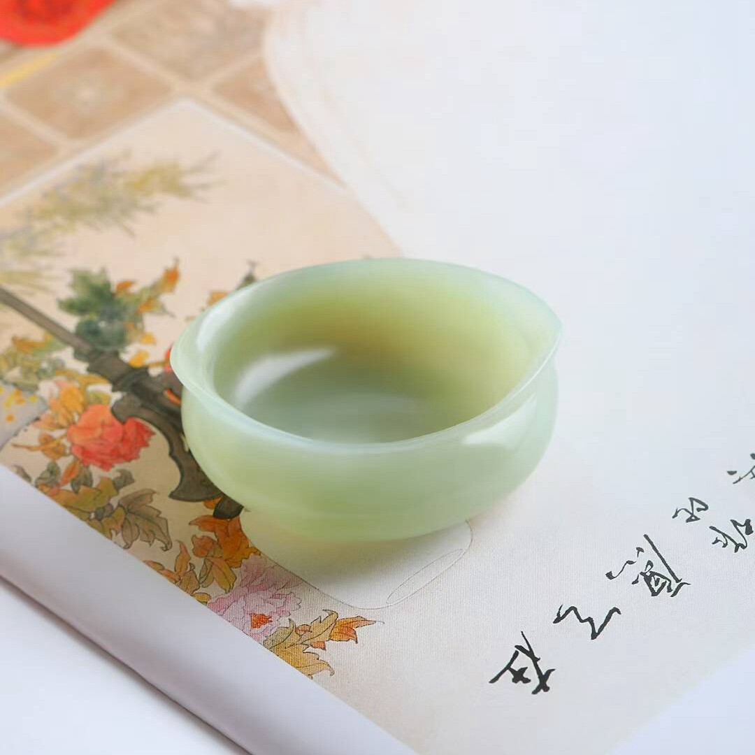 玉器工艺品天然新疆和田玉青海料老料晴水色复古器皿笔洗玉石摆件