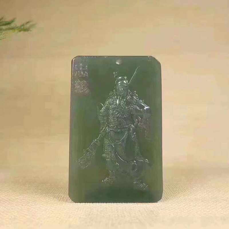 玉器工艺品天然新疆和田玉青海料湖水绿关公玉牌吊坠男款玉石挂件