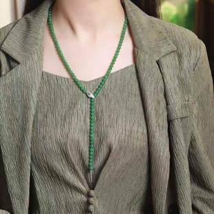 玉器工艺品天然新疆和田玉俄料碧玉老料108项链女款银蛇项链送证