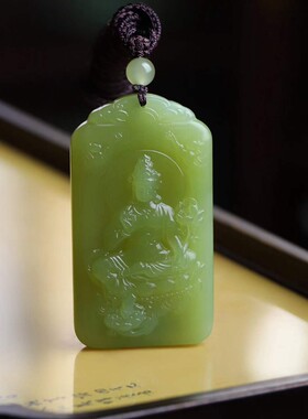 天然新疆和田玉玉器工厂店若羌黄口料老料玉石观音挂件吊坠送证书