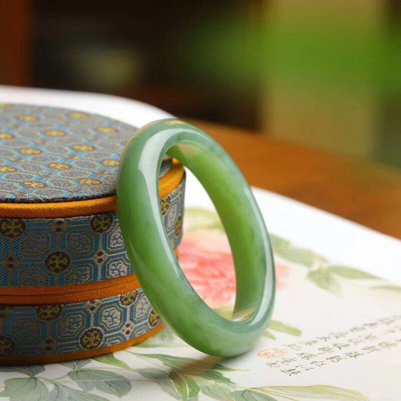 玉器工艺品天然新疆和田玉俄料碧玉老料冰猫眼玉石素面镯手镯女款