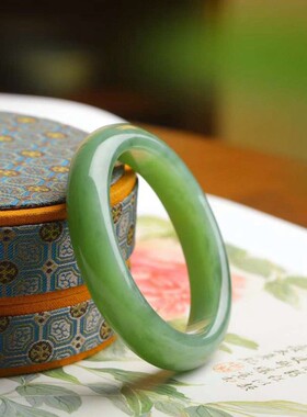 玉器工艺品天然新疆和田玉俄料碧玉老料冰猫眼玉石素面镯手镯女款