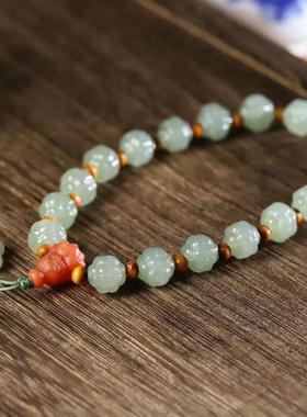 天然和田玉正品青海料绣球手持