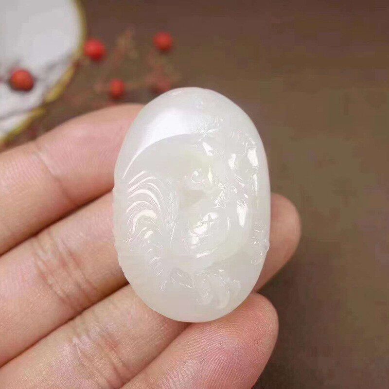 玉器工艺品天然新疆和田玉 青海料羊脂级白玉生肖鸡吊坠男女挂件