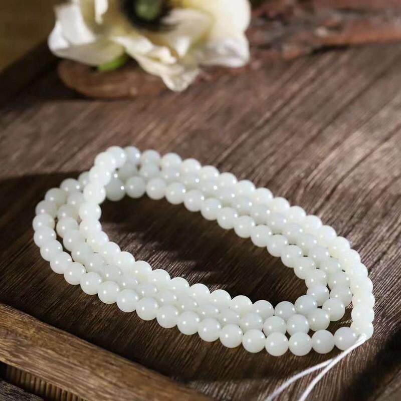 玉器工艺品天然新疆和田玉米达料羊脂级白玉108珠链多圈手链送证