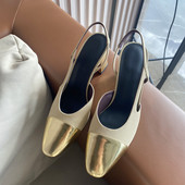 圆头小香风拼色金属布面粗跟细带平底凉鞋 2025早春新款 离不凡