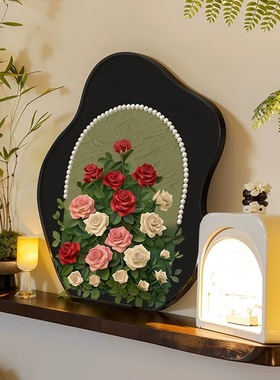 珍珠玫瑰中古风桌面斗柜小摆台装饰画复古艺术摆件高级感小众摆画