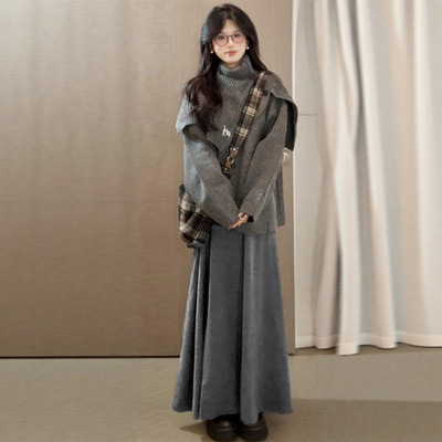 秋冬糯米半身裙长款女小个子2025新款a字加绒半裙灰色超好看冬裙