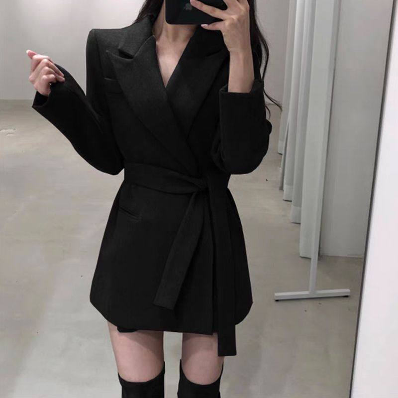 小西装2025秋复古港风上衣韩版宽松收腰系带气质西服外套女潮