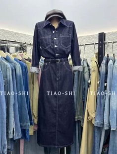 欧洲站2026春秋新款韩版复古牛仔连衣裙女宽松显瘦一步裙中长款裙