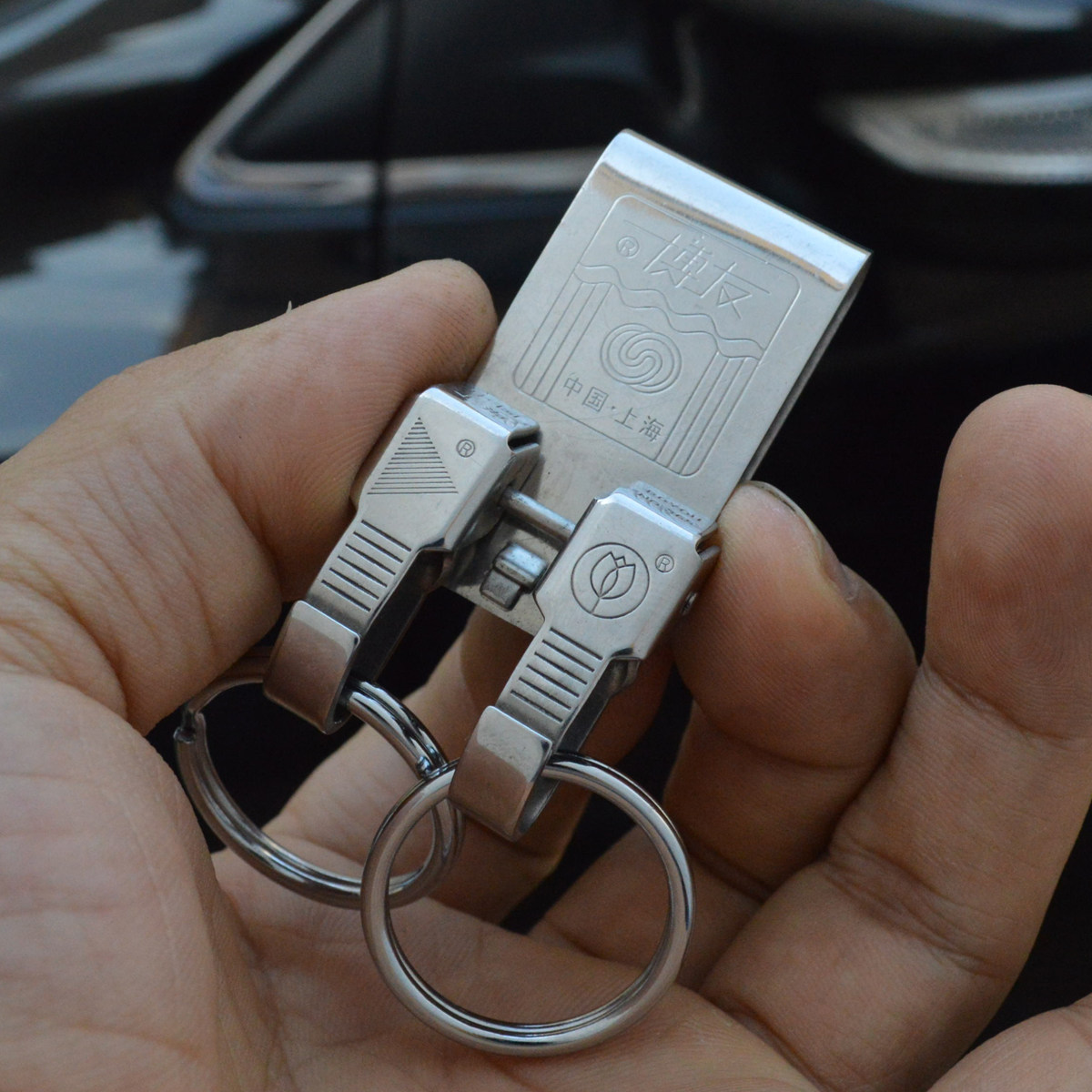 老博友不锈钢钥匙扣汽车双环速拆腰挂正品钥匙链金属圆环型防丢