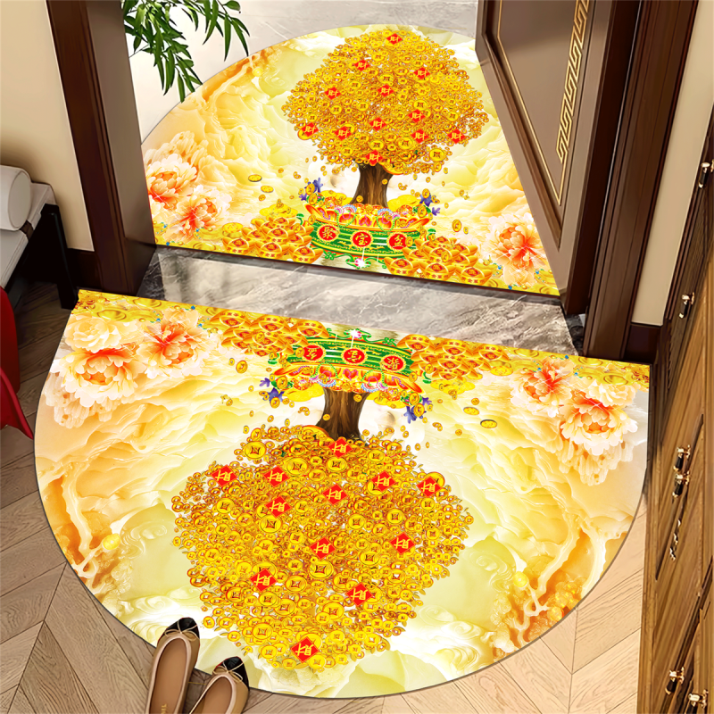 半圆皮革金色莲花进门入户地垫PVC免洗发财树脚垫浴室硅藻泥门垫,居家布艺,入户地垫,淘宝优惠券,粉丝福利购,淘宝优惠卷
