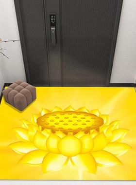 金色莲花地毯黄色荷花图案佛堂地垫进门入户门垫防滑卧室门口脚垫
