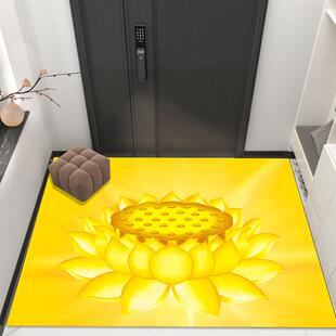 金色进门脚垫黄色荷花图案佛堂莲花地垫入户门垫防滑卧室门口地毯
