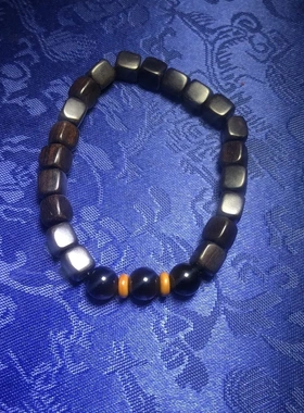 精品黑檀木方块珠手串手链文玩黑金耀石单圈女士款木珠礼品