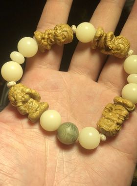 精品菩提12mmdanp单圈绿檀木四不大圣爷木雕单圈男士款手串手链