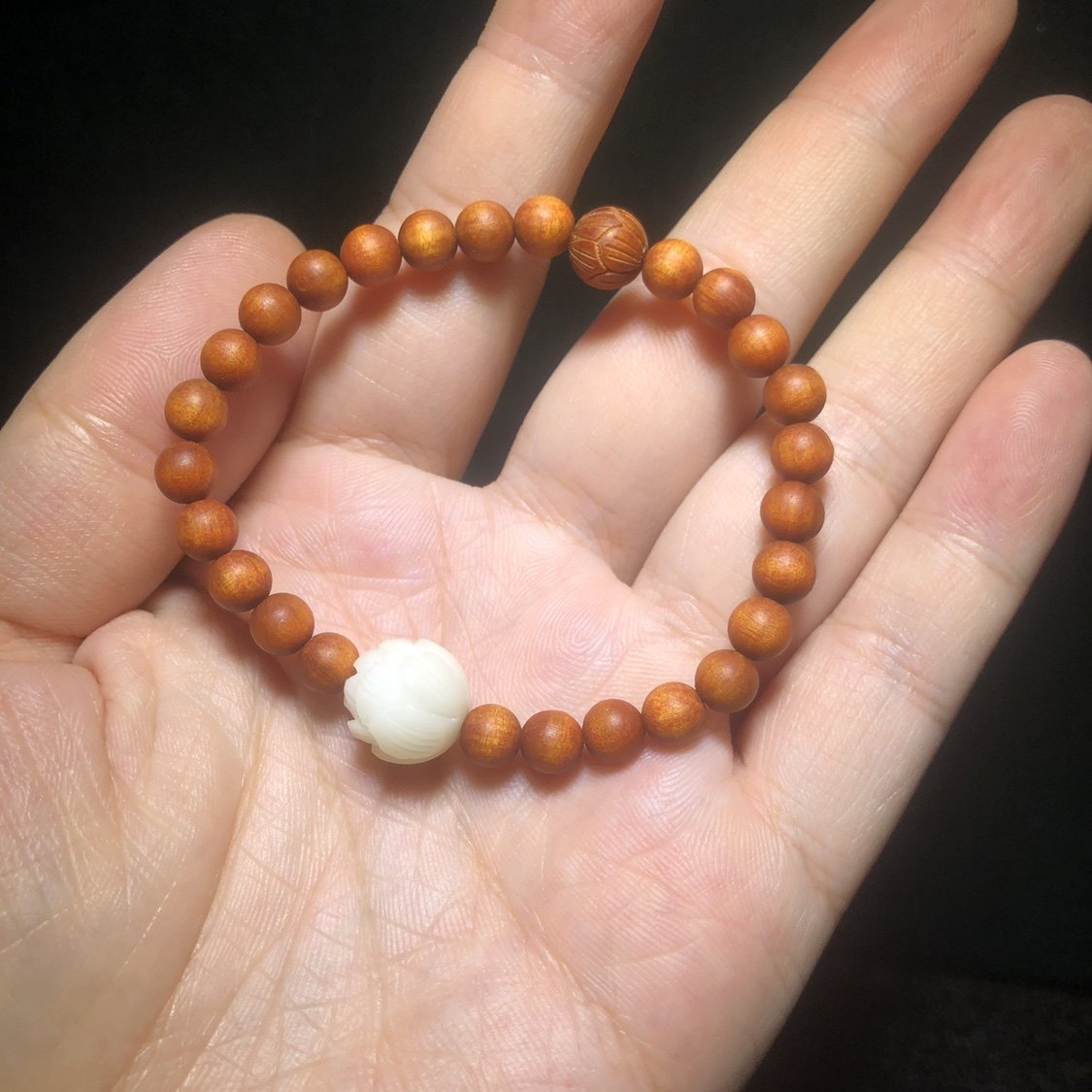 精品帝王木血龙木木作6mm女款素圈搭配菩提六字真言手串佛珠手链