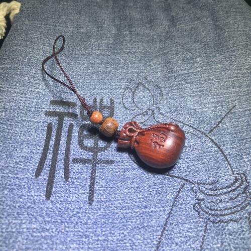 精品非洲紫檀木木作精雕刻钱袋代代有福木雕小挂件手机链包包挂