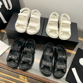 小香风魔术贴沙滩凉鞋 外穿 厚底休闲鞋 女2025夏新款 真皮平底罗马鞋