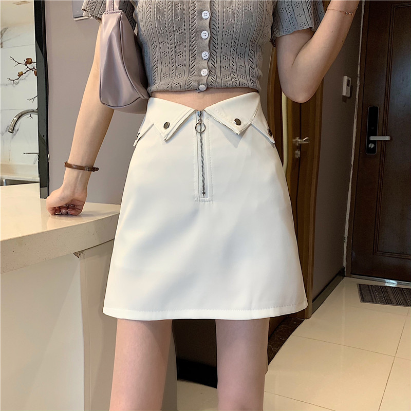 A-line short skirt with high waist and thin zipper