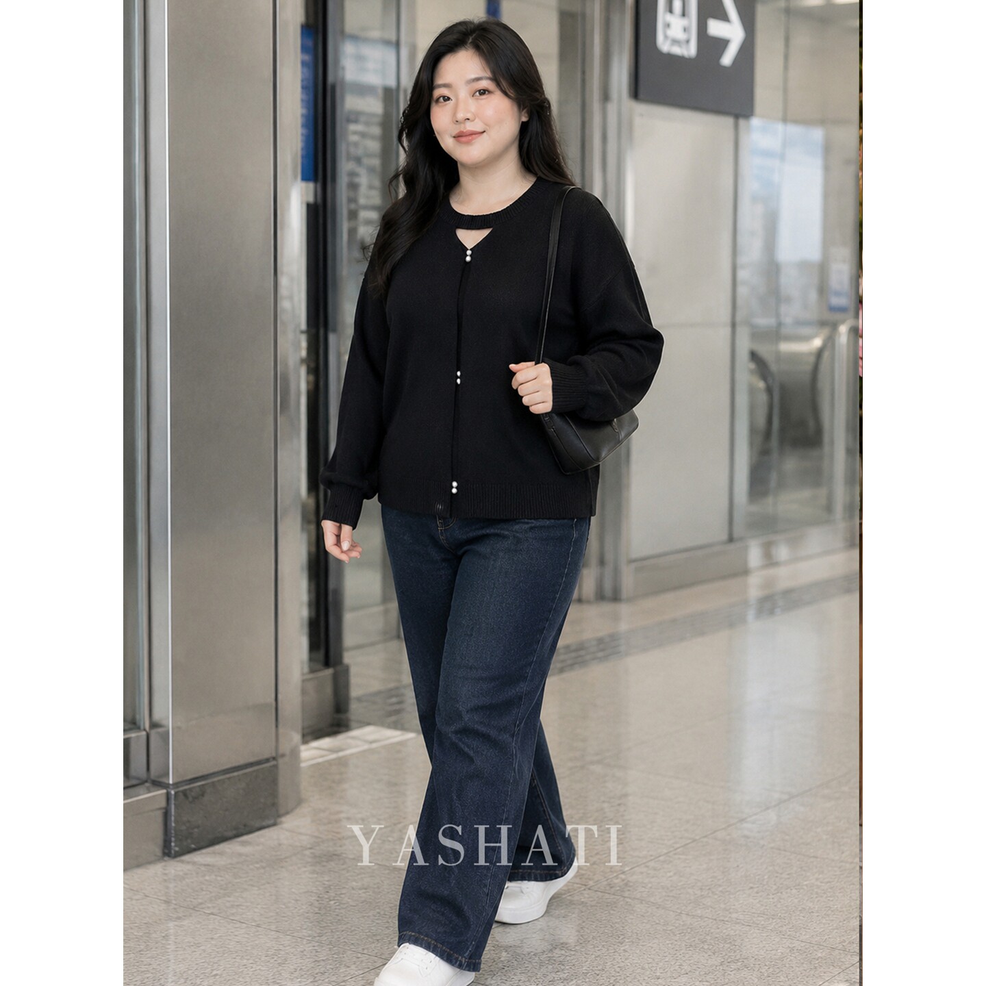 娅莎媞大码女装200斤胖mm简约宽松遮肉套头长袖毛衣针织衫上衣秋