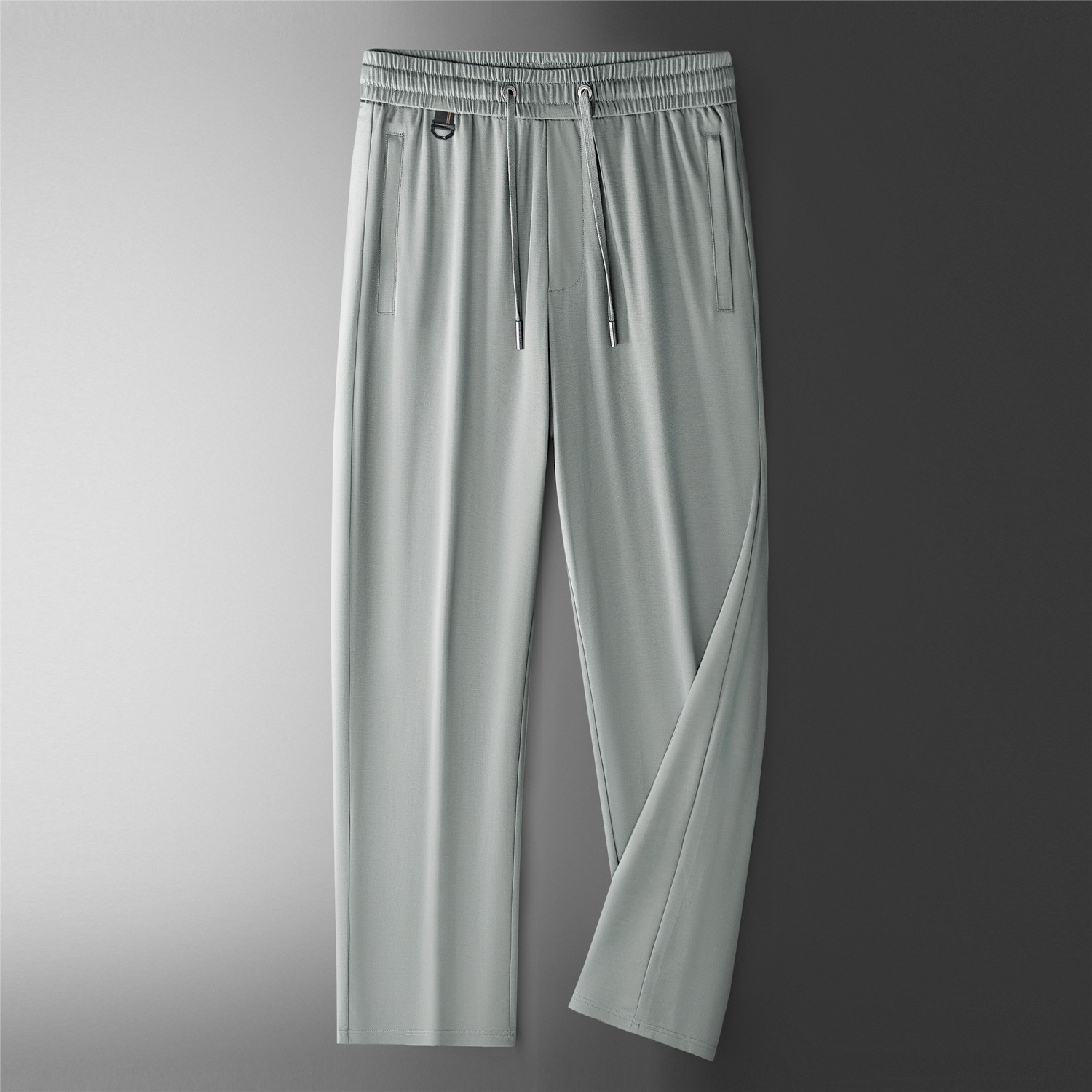 夏季新款男士系带松紧腰休闲运动裤直筒宽松中年男裤白色裤子长裤