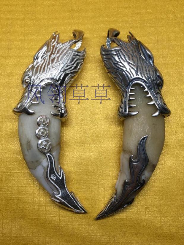 爆款推荐纯银嘴刁图腾包银狗牙套包银镶嵌吊坠diy配件银饰正品