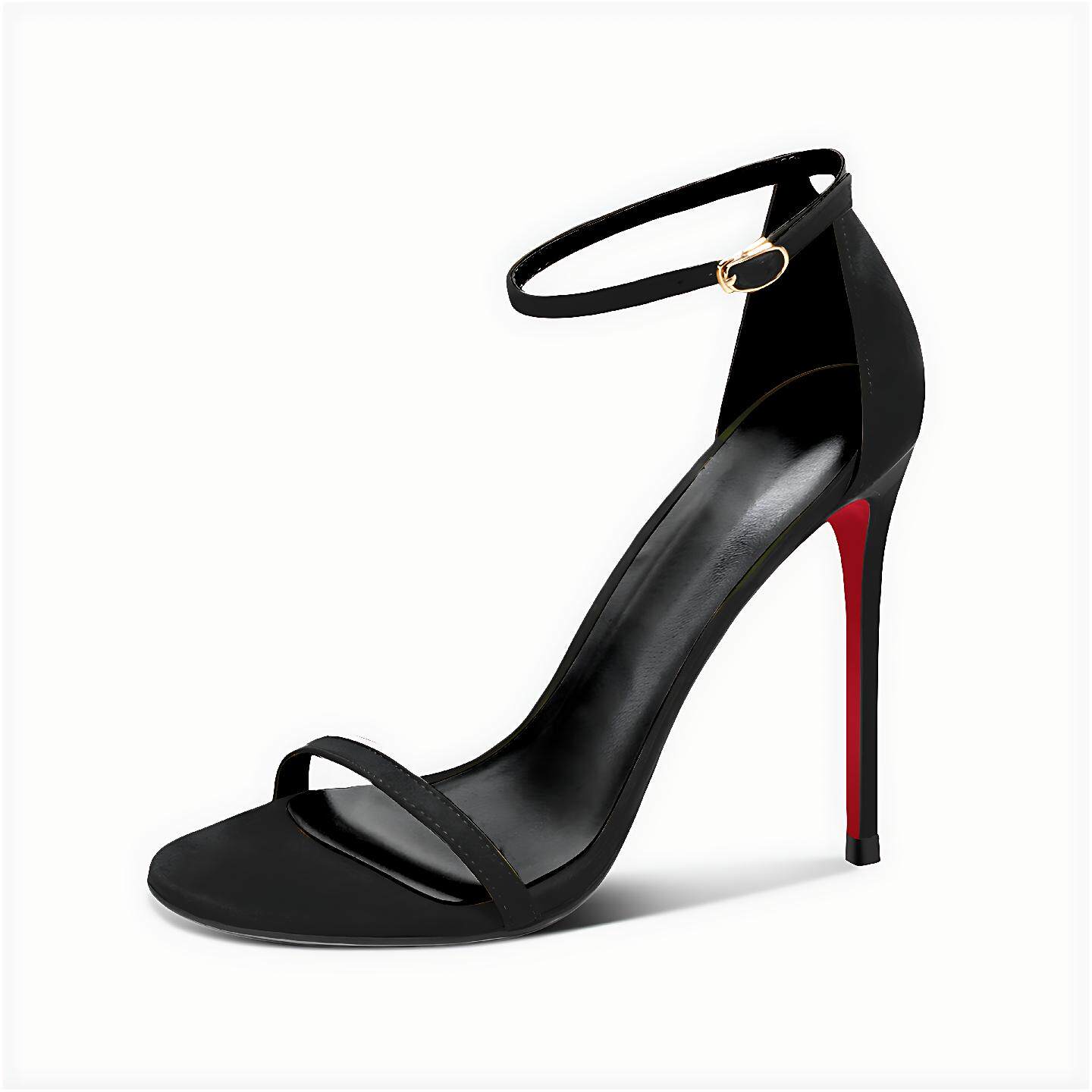 2026夏季新款sw黑色绒面一字带凉鞋女红底高跟鞋细跟性感网红女鞋