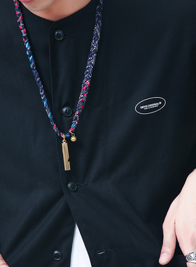 DEVS男女情侣日系复古潮牌手工编织蓝染古布挂绳口哨项链配饰挂件