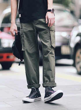 PSO Brand 男女日系复古潮牌休闲裤直筒纯棉口袋水洗百搭工装长裤