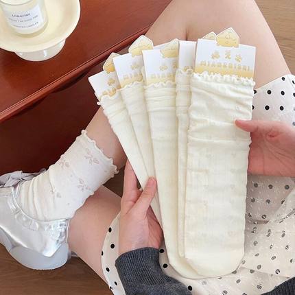 白色蕾丝花边袜子女中筒袜夏季薄款日系夏天薄配玛丽珍鞋堆堆袜夏