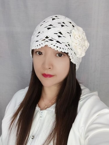 原创设计早秋新款纯手工钩织镂空花朵针织帽文艺百搭时尚冷帽气质