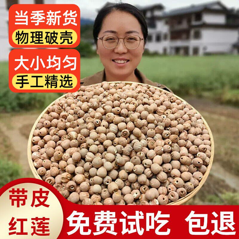 新货正宗湖南湘潭带皮红莲子干货农家有芯去芯红莲500g无硫熏粉糯
