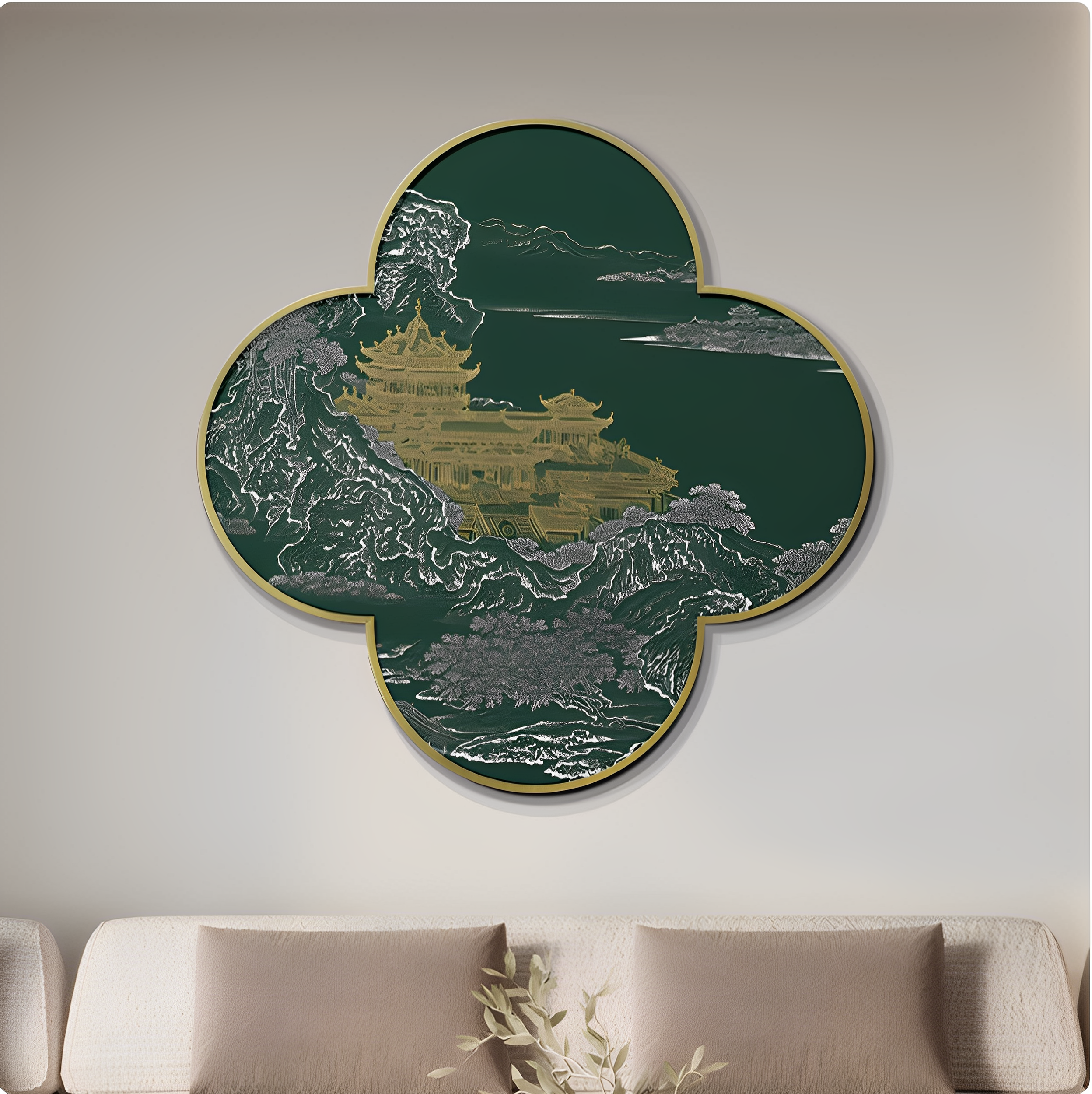 新中式山水入户玄关装饰画立体浮雕禅意茶室壁画圆形餐厅走廊挂画图片