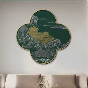 新中式山水入户玄关装饰画立体浮雕禅意茶室壁画圆形餐厅走廊挂画
