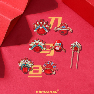中国风刀马旦胸针个性宫廷复古胸花京剧脸谱珍珠别针高亮配饰衣饰