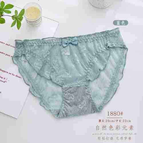 日系纯欲风性感蕾丝内裤女蝴蝶结透明网纱夏季薄款透气低腰三角裤