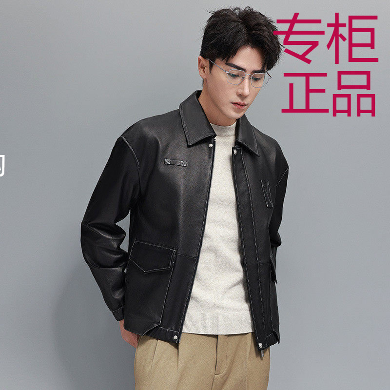 秋季新款头层绵羊皮男真皮皮衣翻领宽松飞行服皮夹克机车休闲外套,男装,皮衣,淘宝优惠券,粉丝福利购,淘宝优惠卷