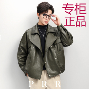 SLP同源泡皮秋冬新款机车皮衣男真皮夹克翻领宽松廓版绵羊皮外套