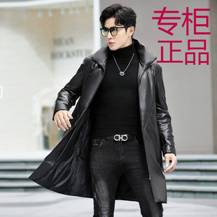真皮羽绒服男士皮衣中长款过膝海宁绵羊皮大衣加绒加厚冬季外套潮