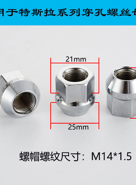 轮毂螺丝穿孔螺母帽适用特斯拉Model3 S X Y 21对边M14x1.5长25mm