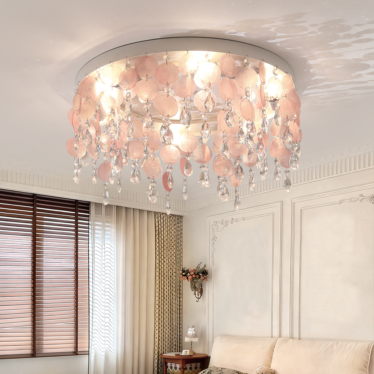 法式贝壳吸顶灯主卧室灯房间灯粉色装饰灯具温馨浪漫儿童房护眼灯,家装灯饰光源,餐厅/卧室/书房吸顶灯,淘宝优惠券,粉丝福利购,淘宝优惠卷