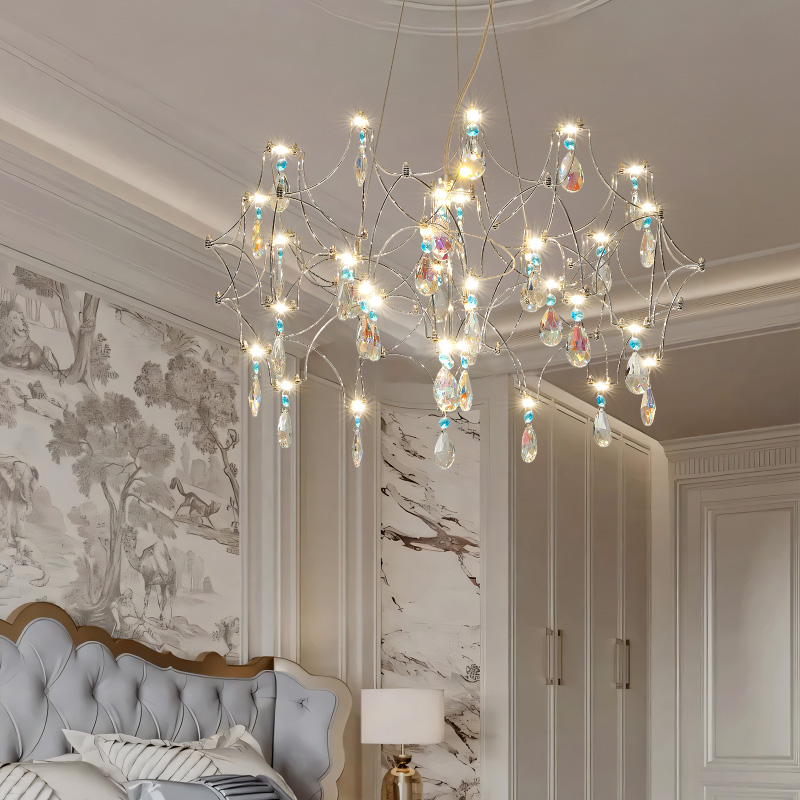 法式轻奢水晶吊灯个性艺术萤火虫餐厅灯2025新款主卧室吊灯高级感