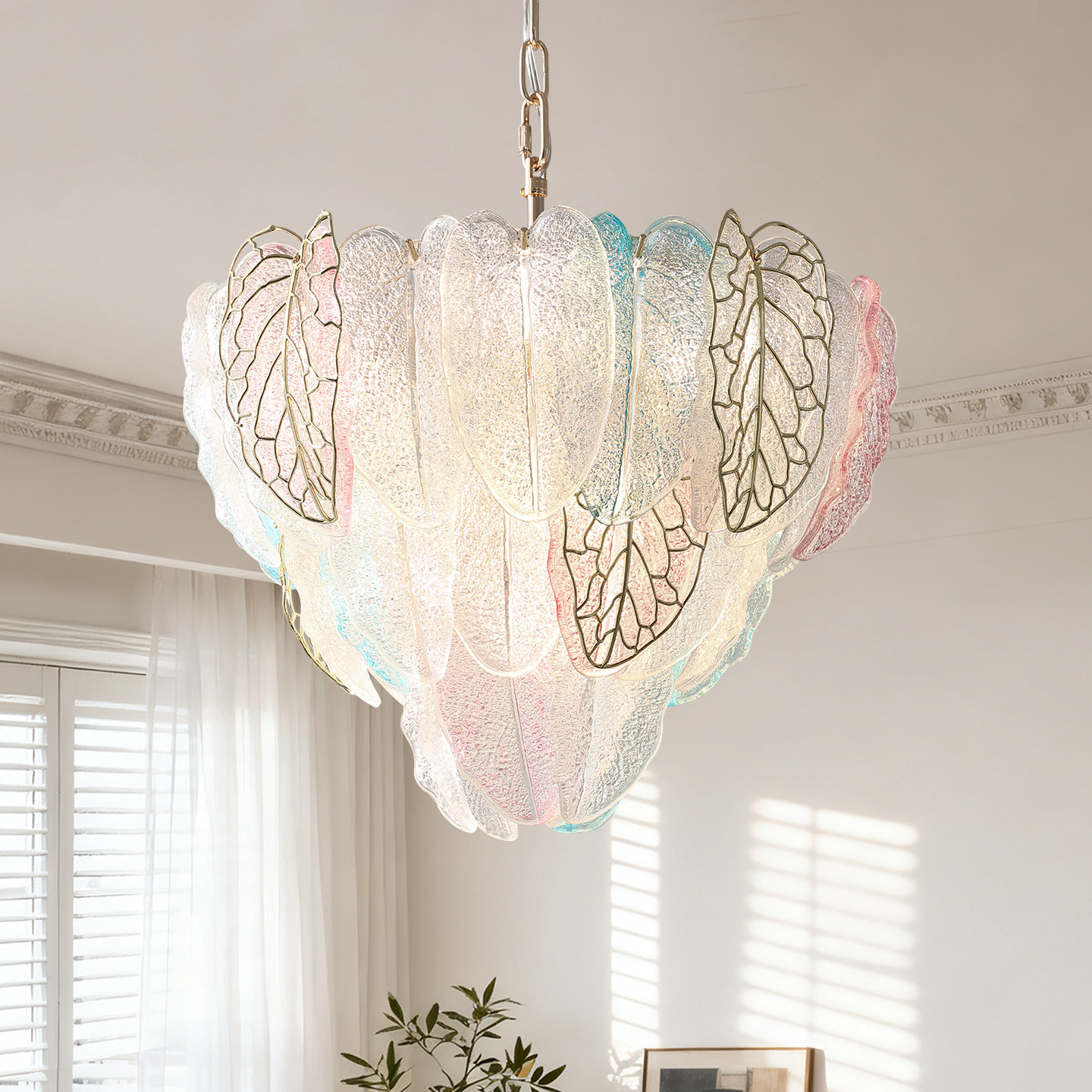 法式中古风主卧室吊灯高级感玻璃吊灯创意设计师款浪漫彩色叶片灯,家装灯饰光源,卧室/书房吊灯,淘宝优惠券,粉丝福利购,淘宝优惠卷