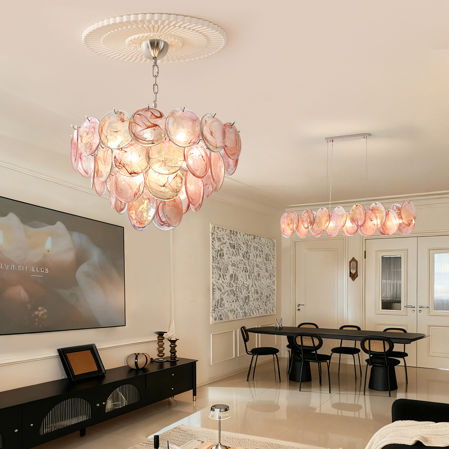浪漫法式复古粉色水晶吊灯客厅餐厅组合灯具全屋套餐设计师款主灯